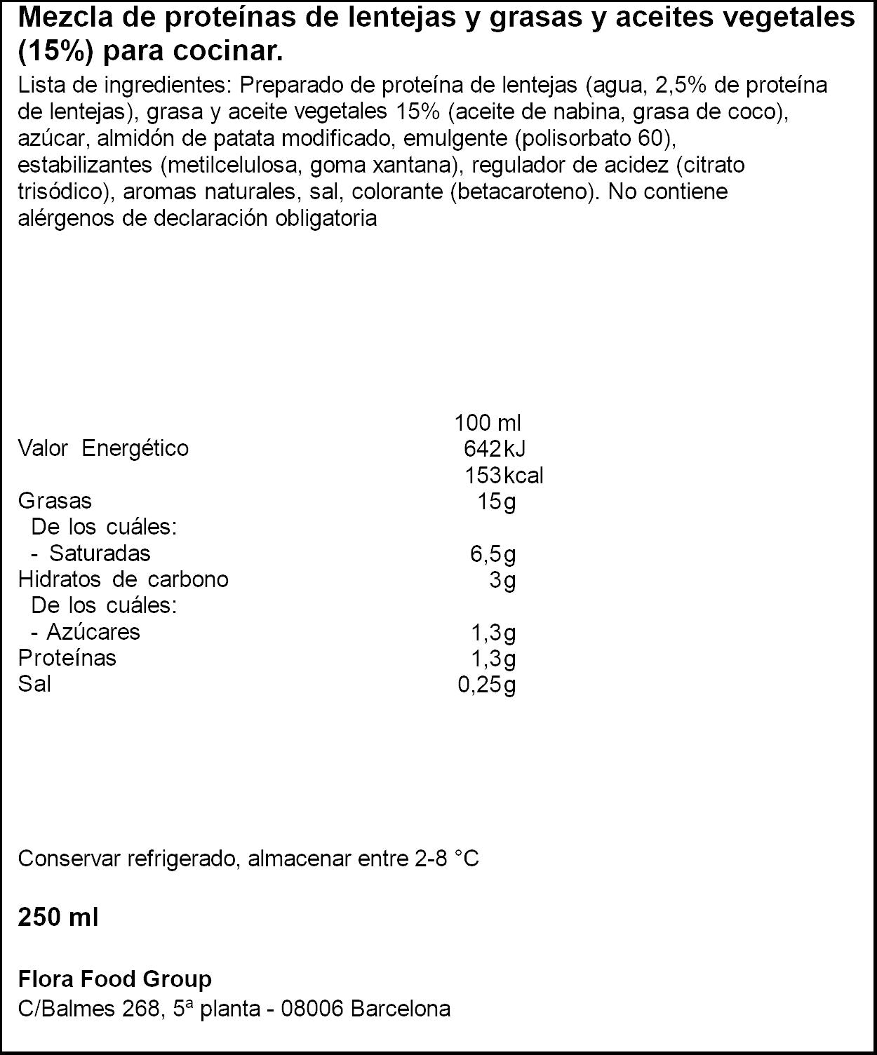 Nata vegetal para cocinar Tulipan 250ml