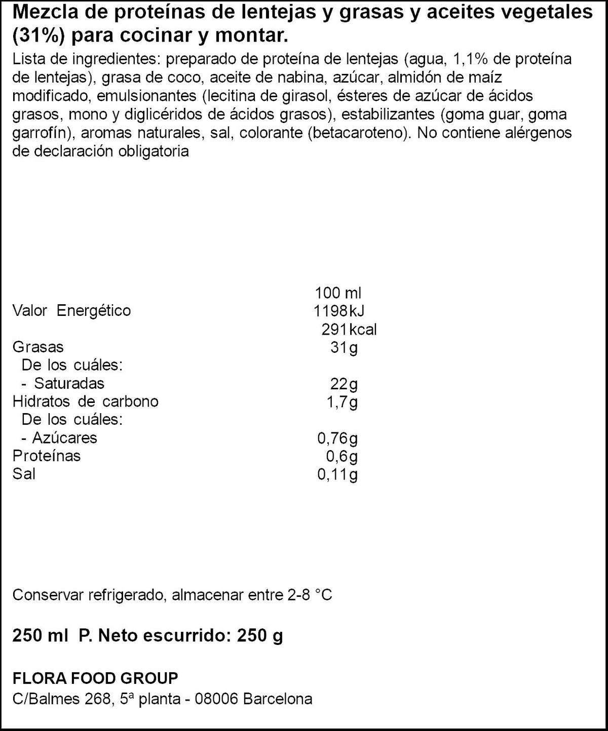 Nata vegetal para montar Tulipan 250ml