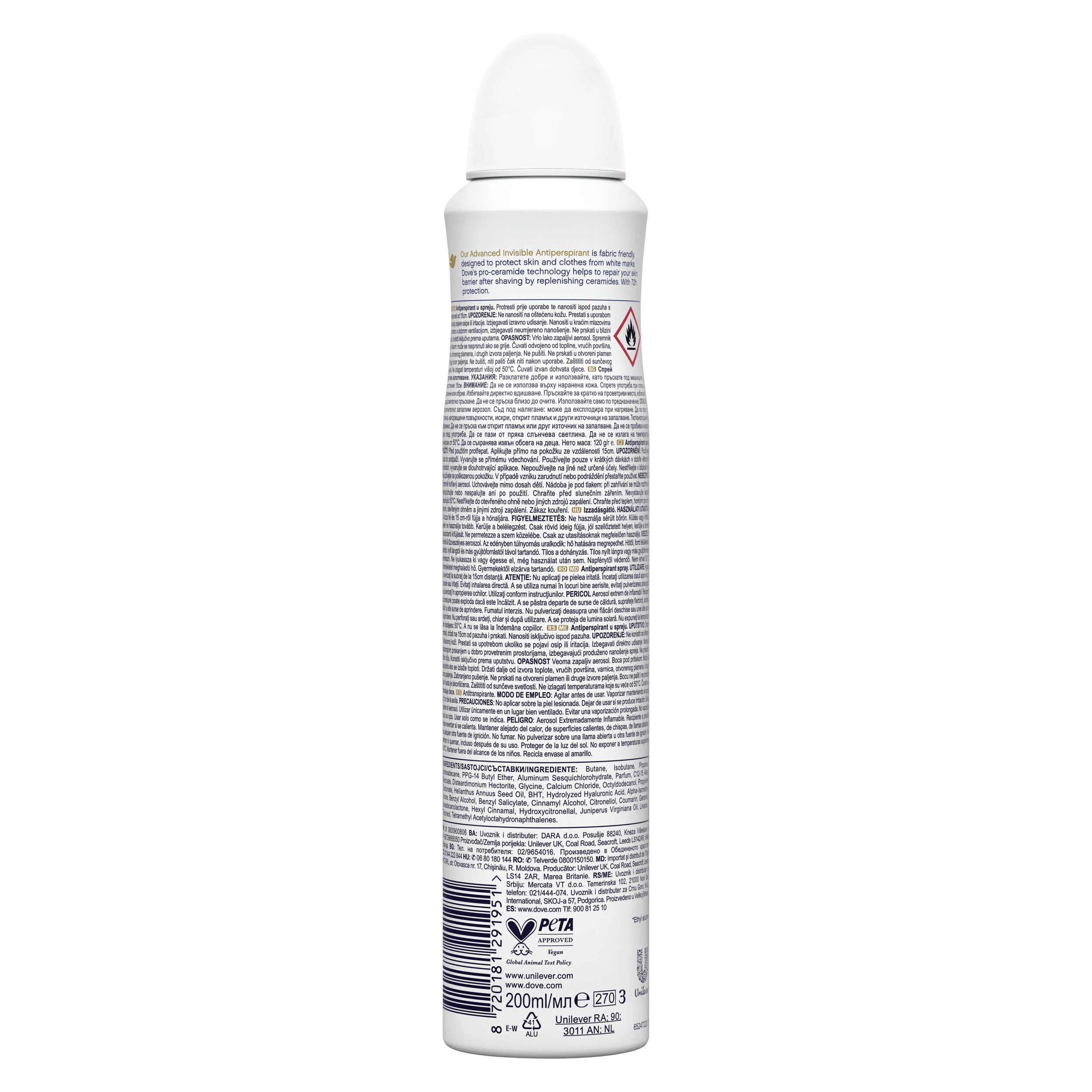 Desodorante spray mujer dry 0% alcohol 48h Dove 200ml