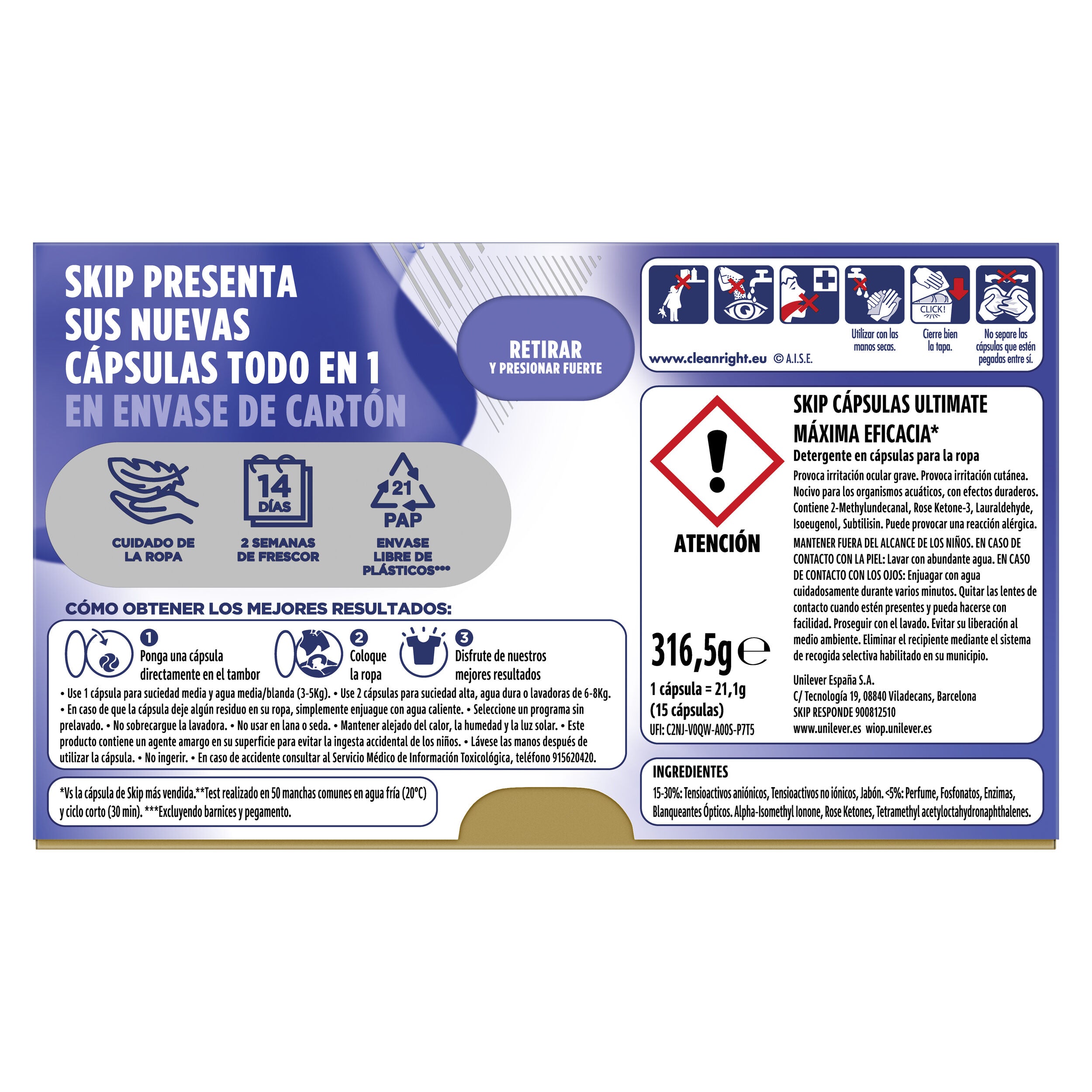 Detergente cápsula ultimate Skip 15u