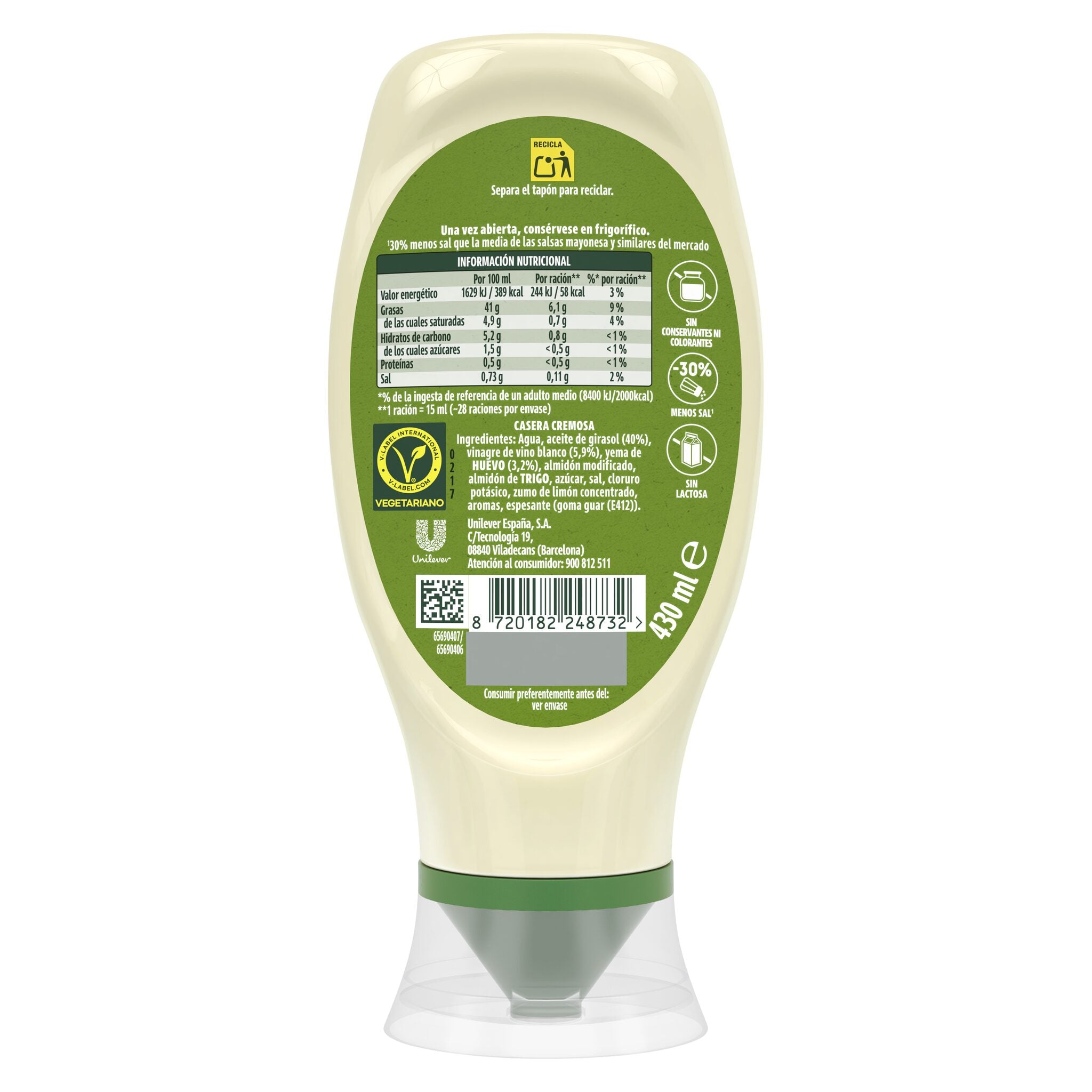Mayonesa bocabajo Calvé 430ml