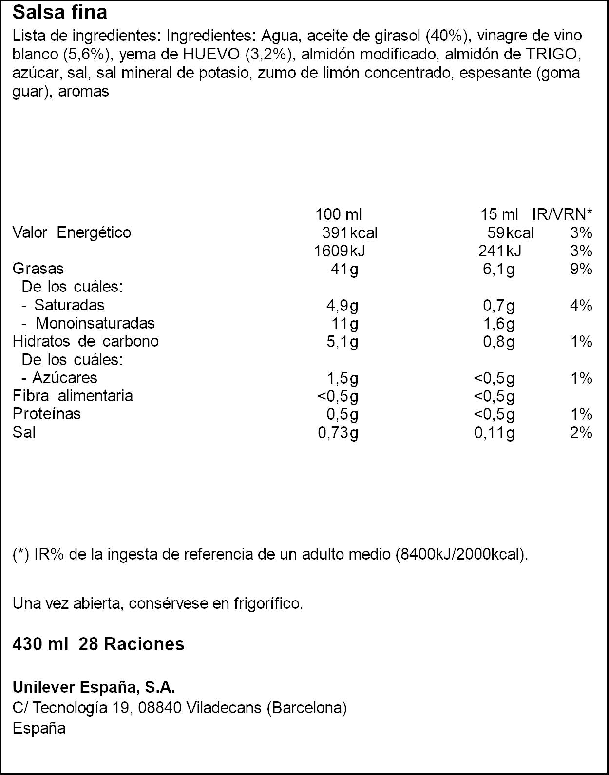 Mayonesa bocabajo Calvé 430ml