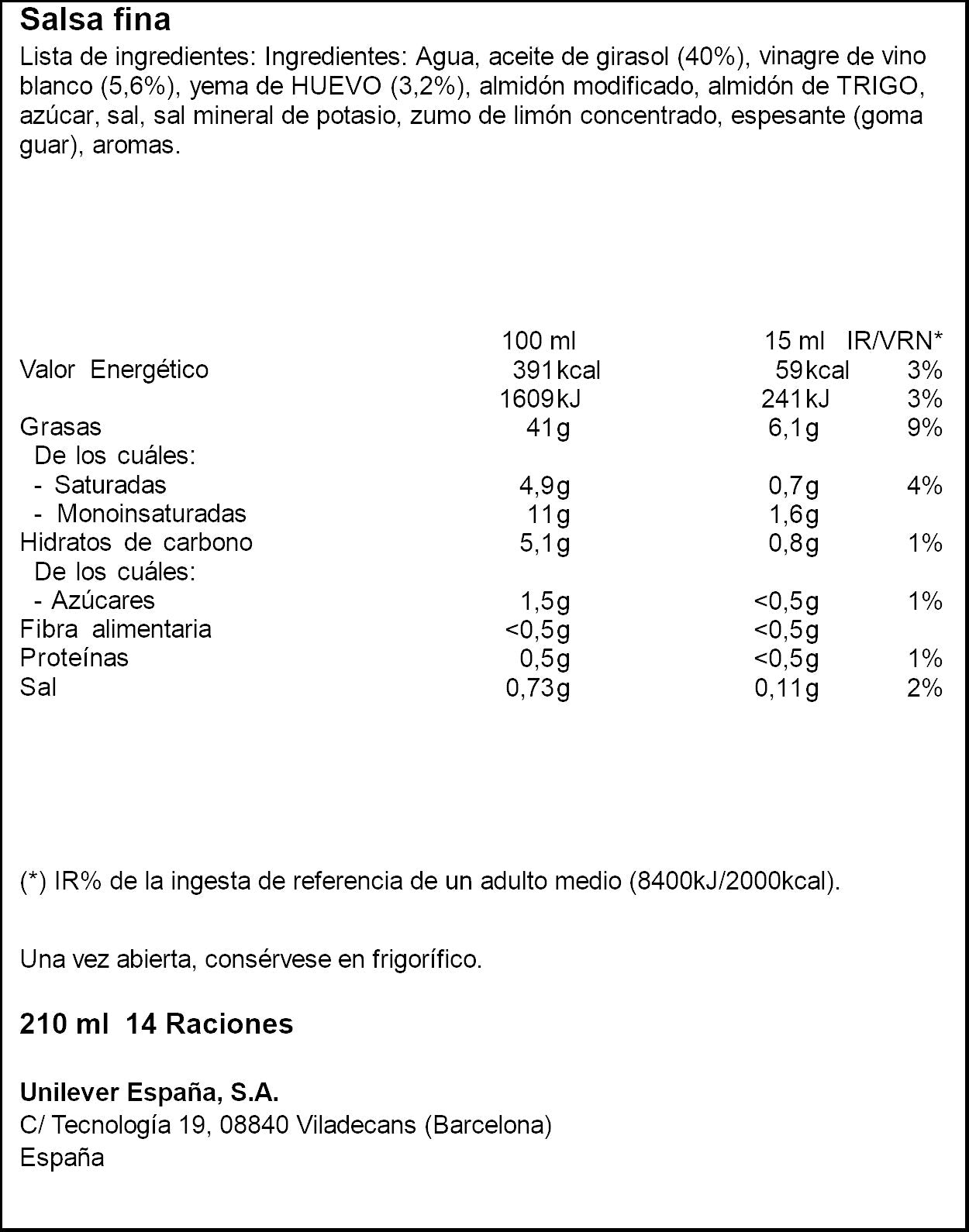 Mayonesa tarro Calvé 210ml