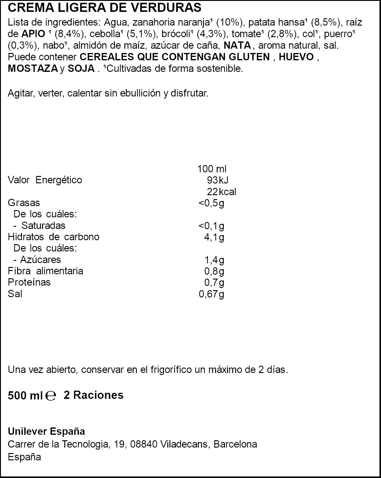 Crema verdura ligera las clasicas Knorr 500ml