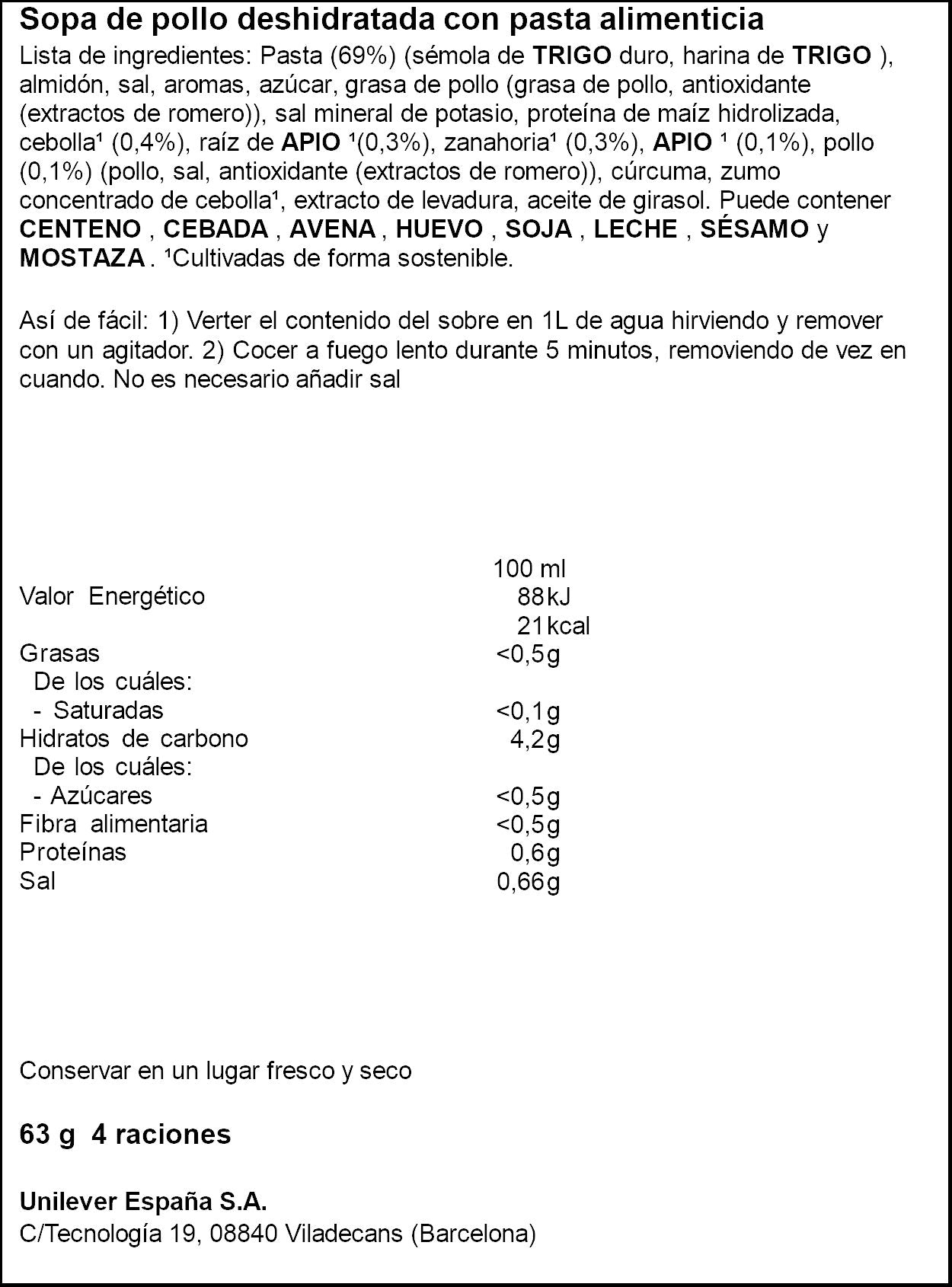 Sopa sobre ave c/fideos Knorr 63g