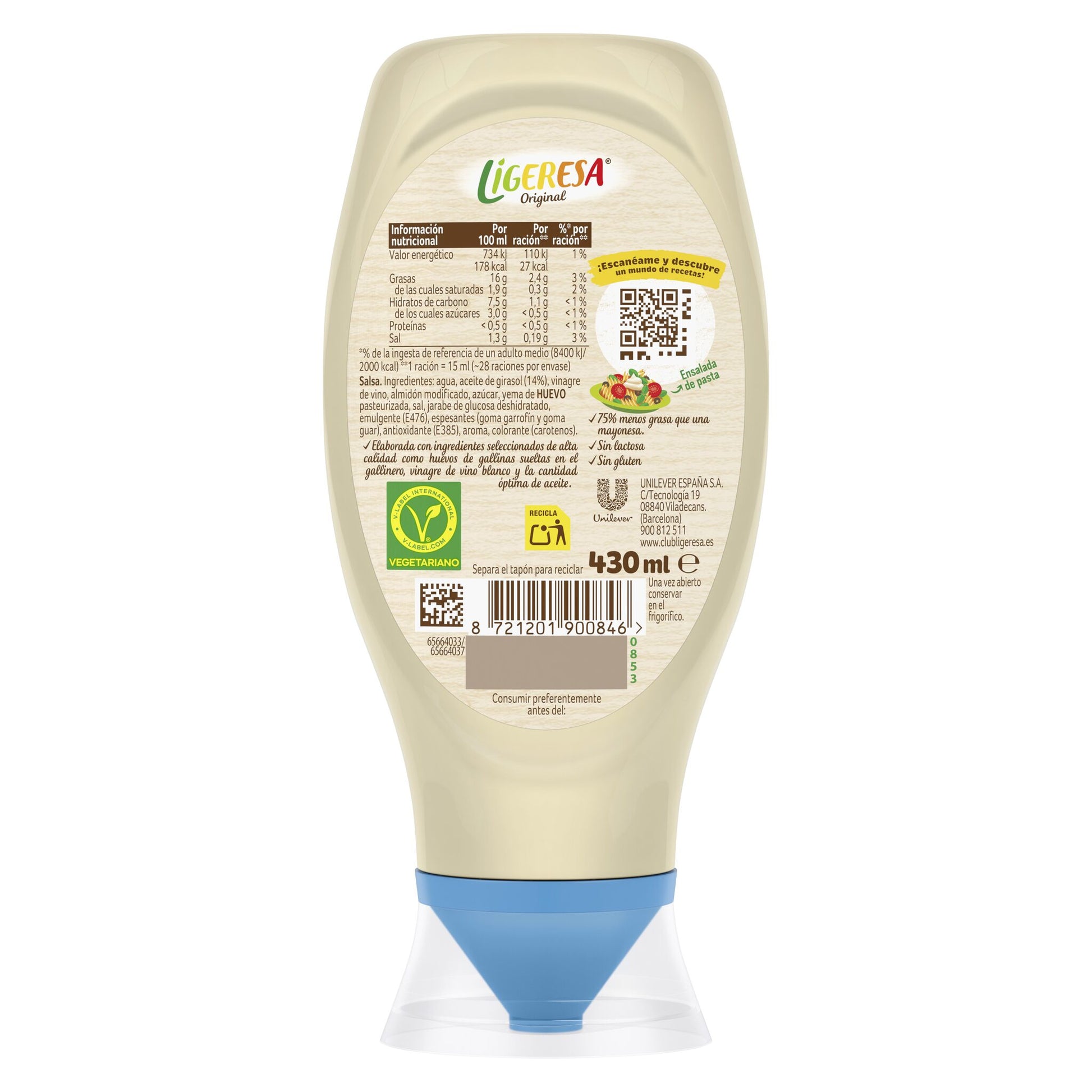 Mayonesa ligera bocabajo Ligeresa 430ml