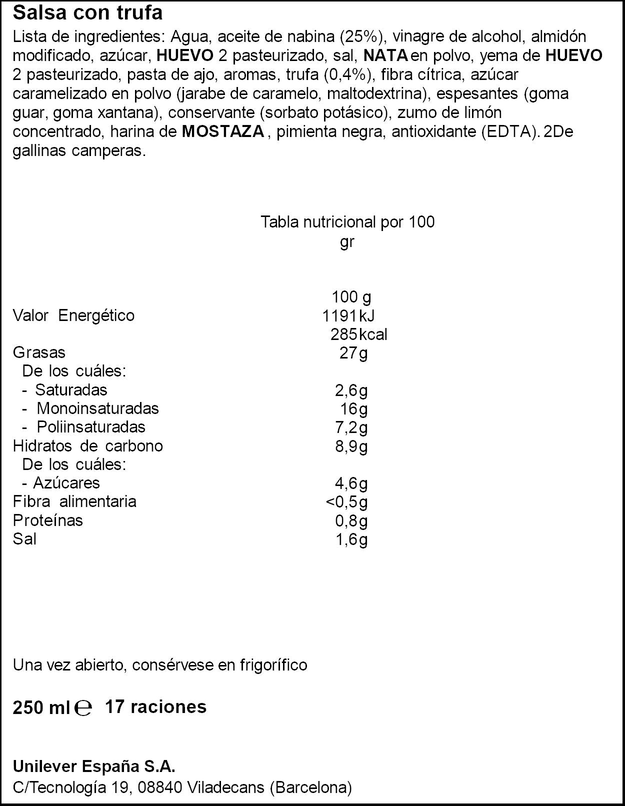 Mayonesa c/trufa Hellmans 250ml