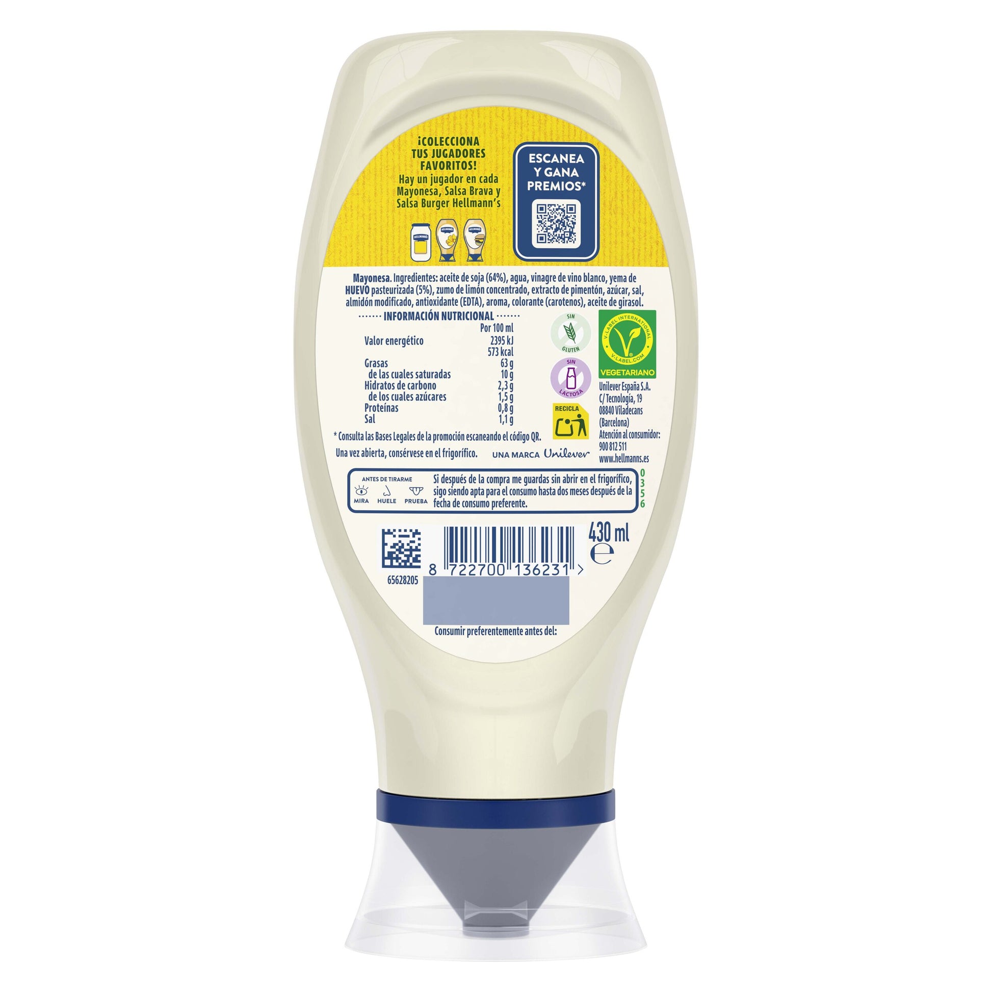 Mayonesa bocabajo Hellmans 430ml