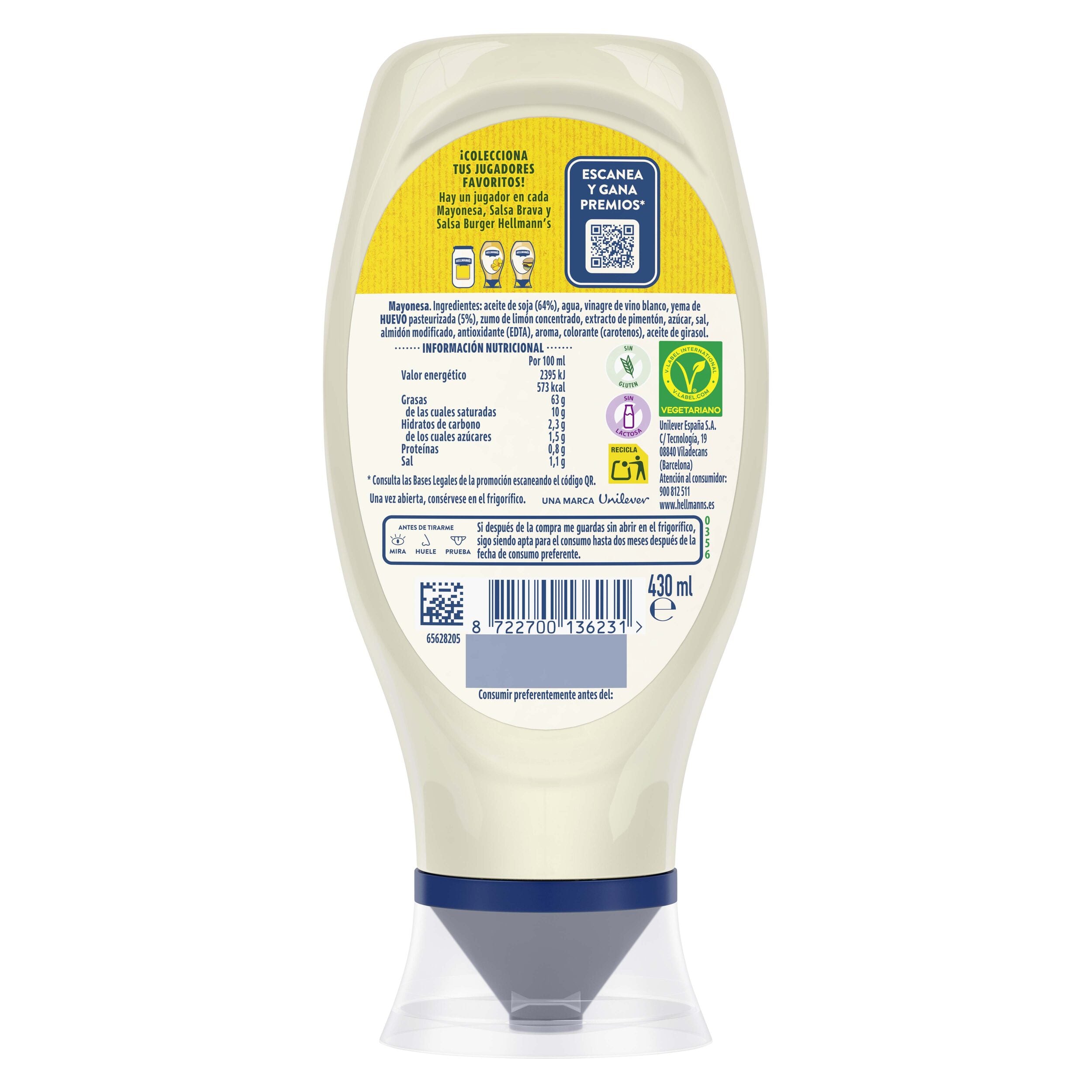 Mayonesa bocabajo Hellmans 430ml