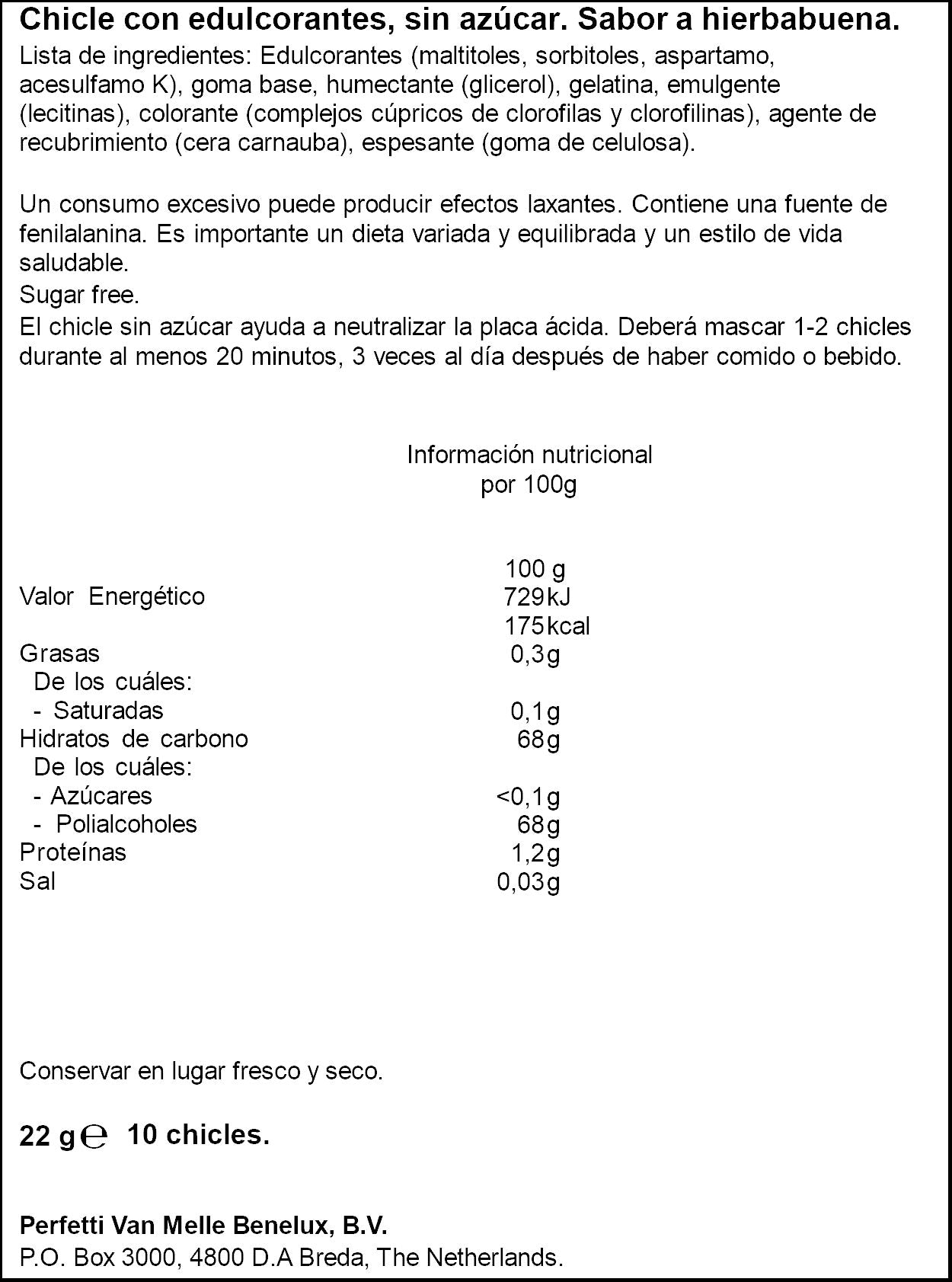 Chicle hierbabuena grag 60 minut Trident p3 22g/u