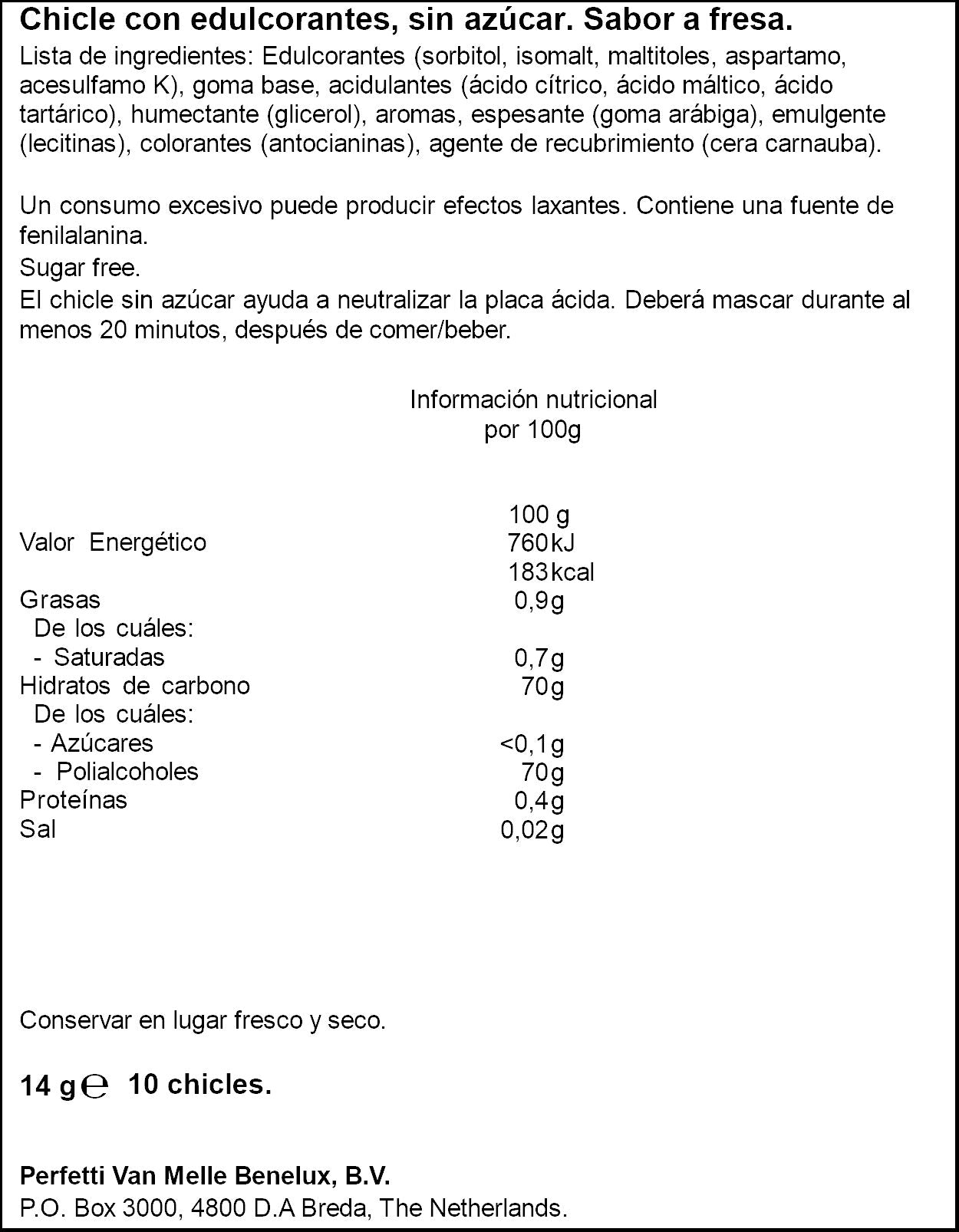 Chicle fresa gragea Trident 14 g