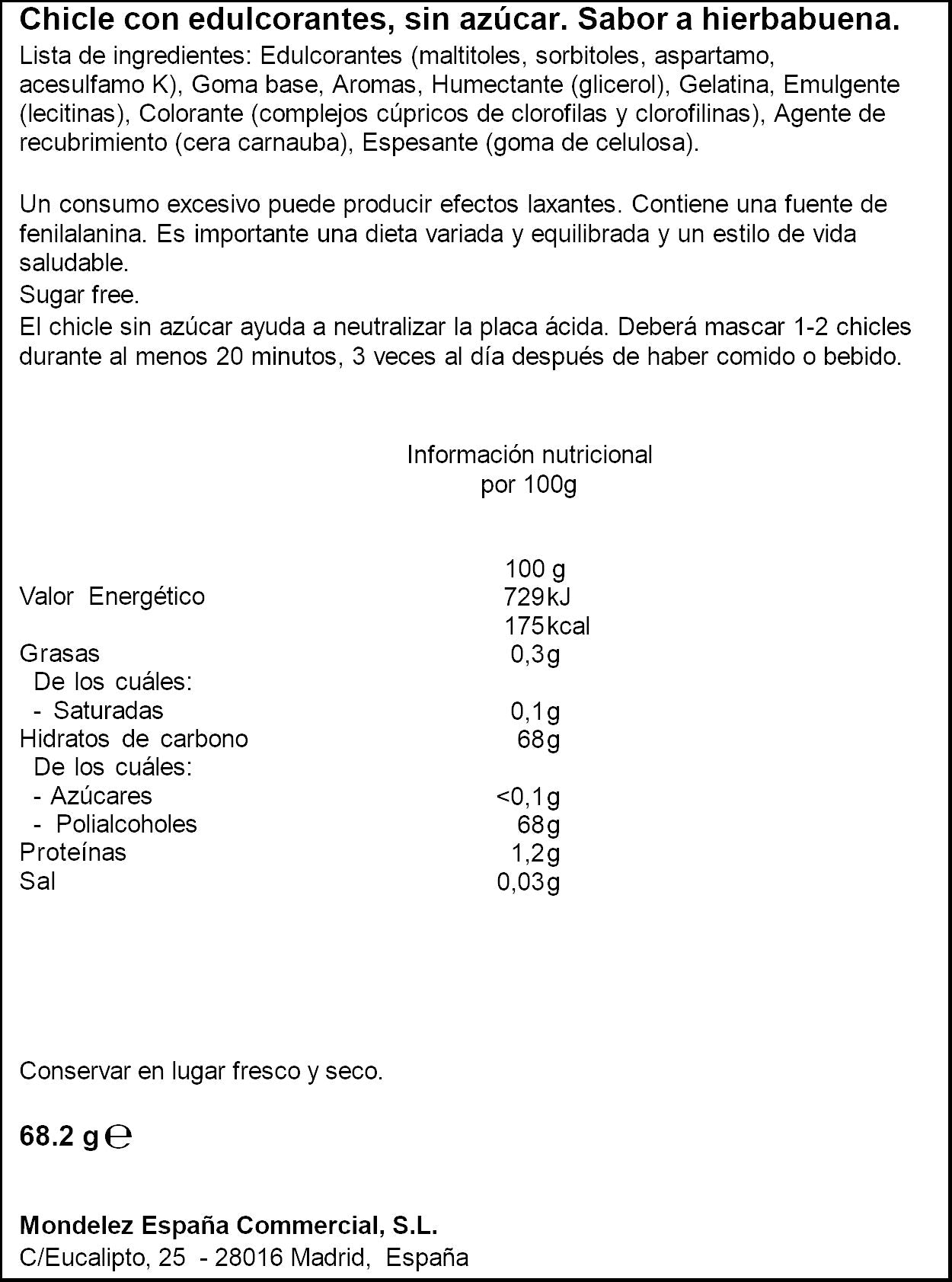 Chicle hierbab gragea 60 minut Trident 68.2g