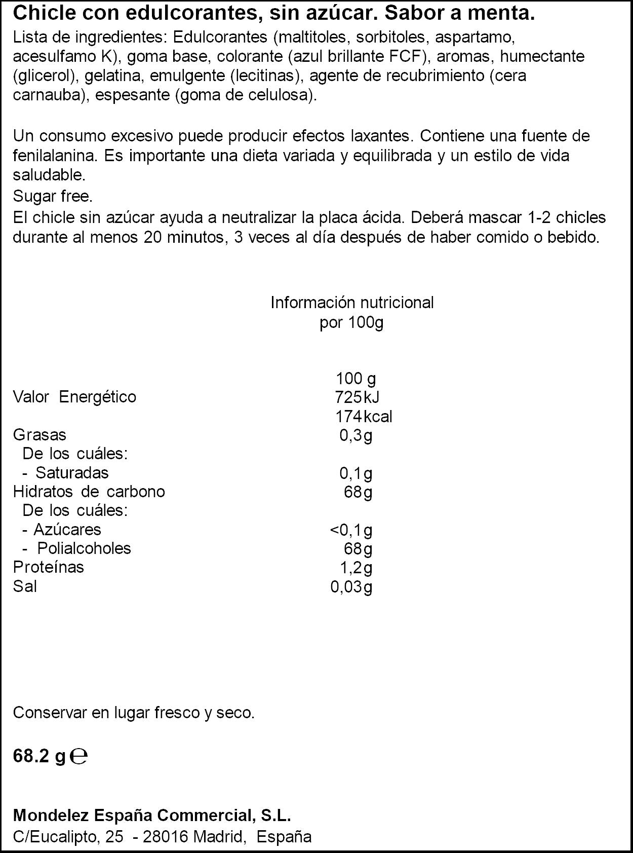 Chicle menta grage 60 minut bot Trident 68.2g
