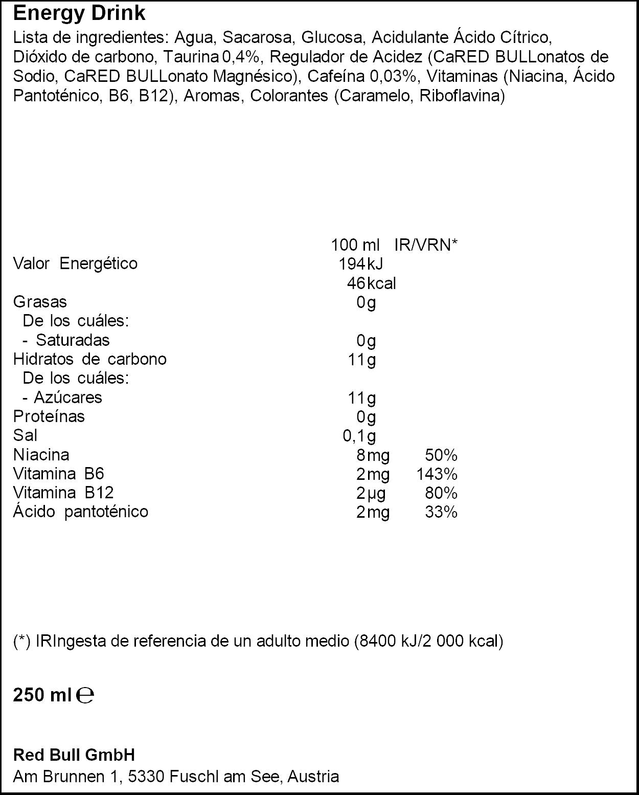 Bebida energética lata Red bull 250ml