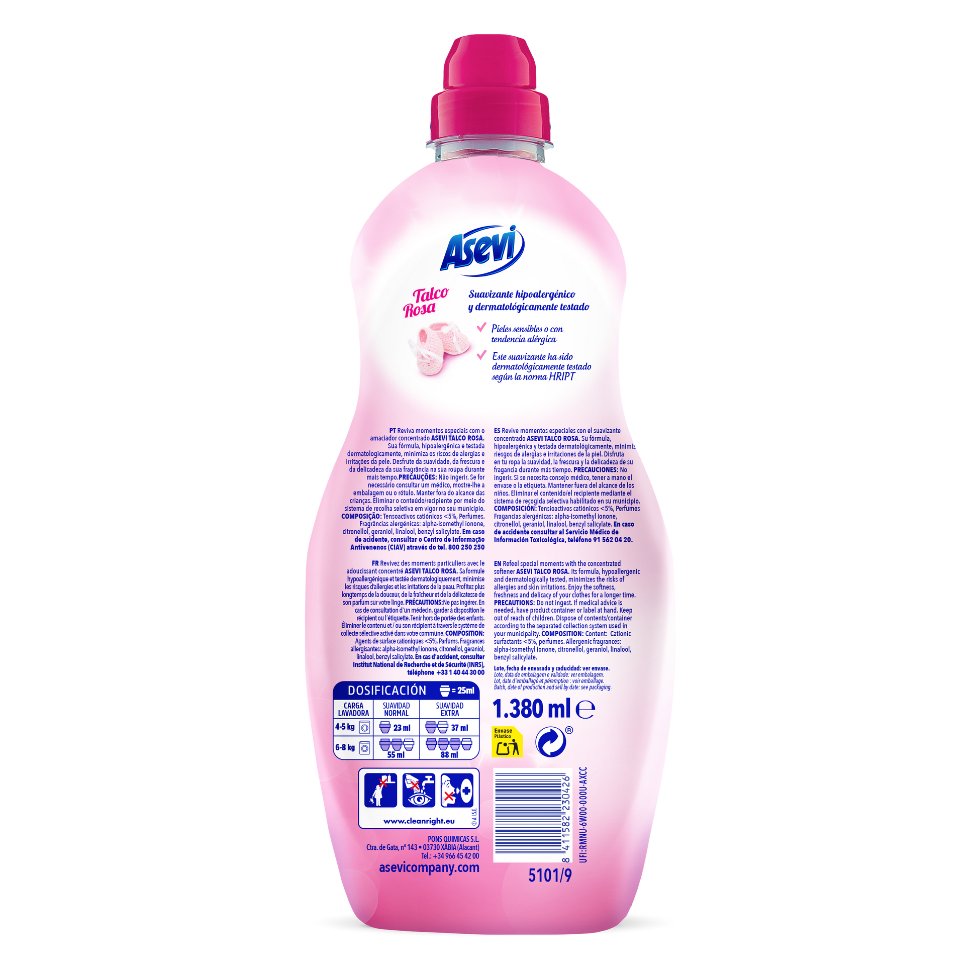 Suavizante concentrado talco rosa Asevi 60d
