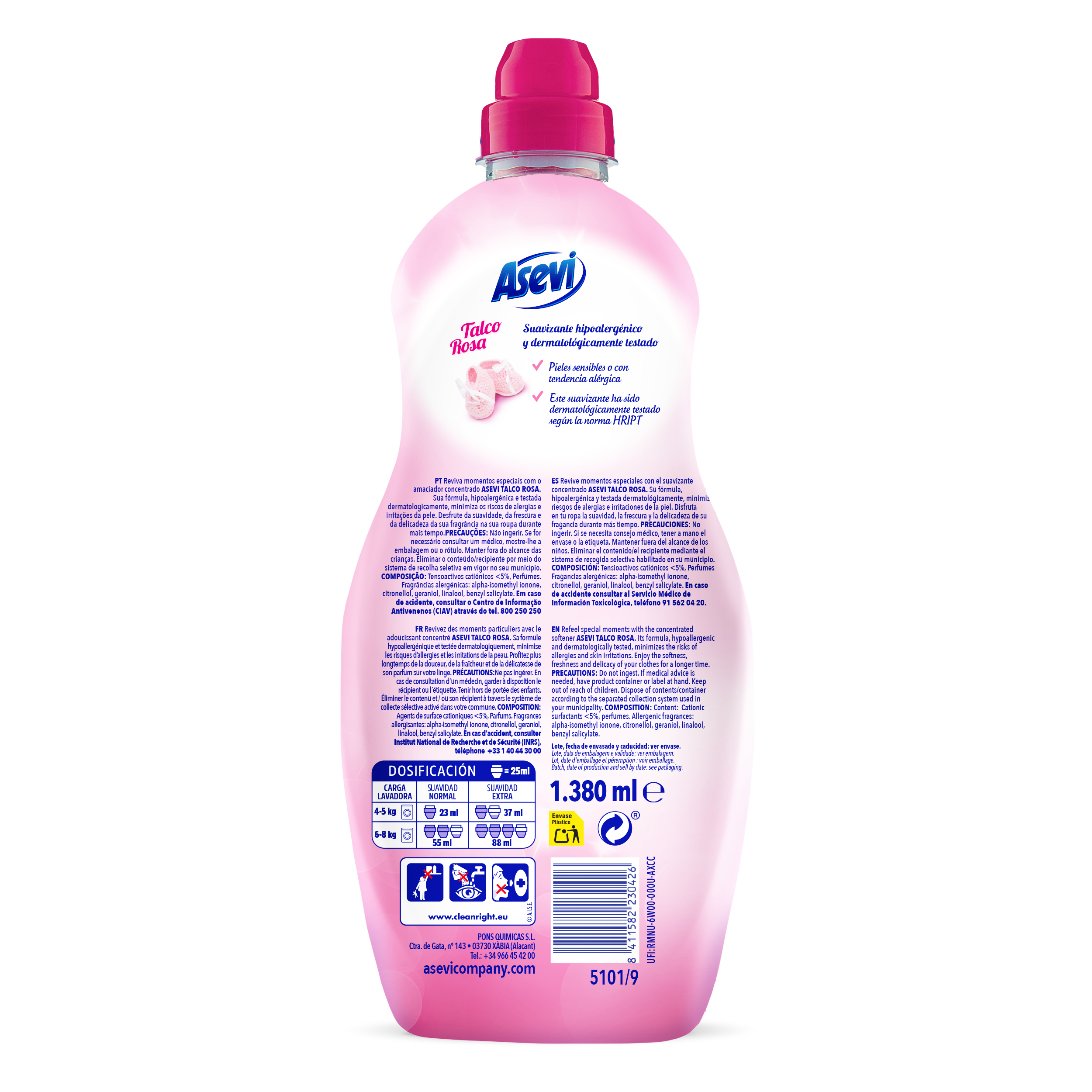 Suavizante concentrado talco rosa Asevi 60d