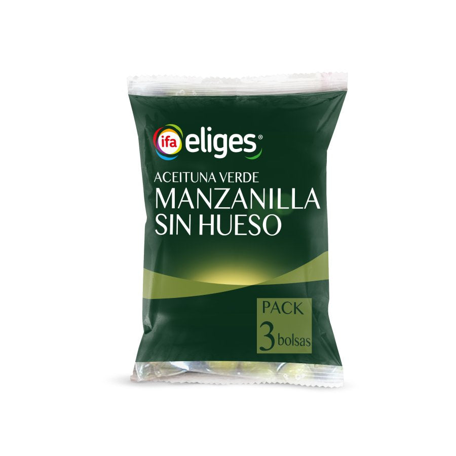 Aceituna manzanilla verde s/hueso bolsa Ifa eliges p3 70g/u escurr