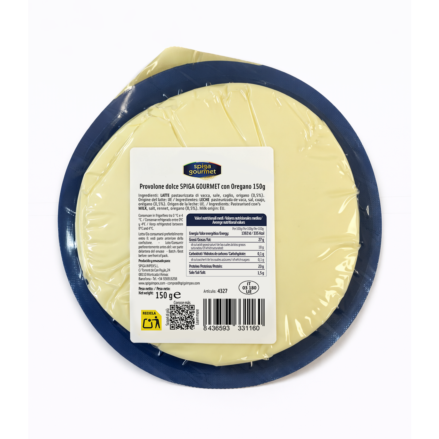 Queso provolone dolce oregano Spiga gourmet 150g