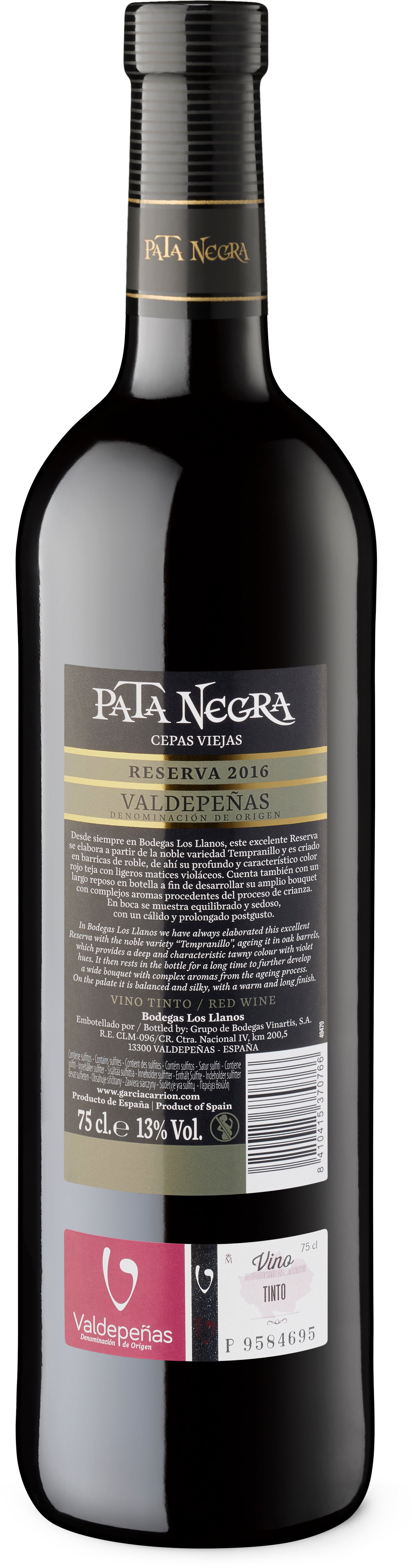 Vino tinto reserva valdepeñas Pata negra 750ml