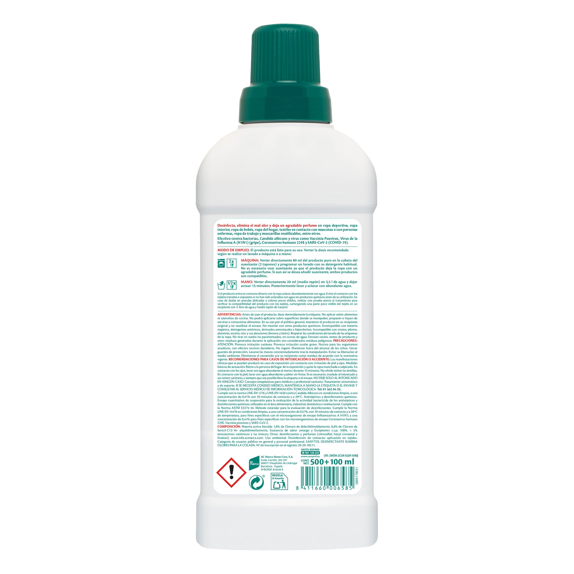 Suavizante concentrado desinfectante textil Sanytol 500ml