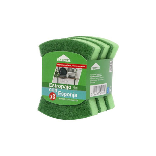 Estropajo verde c/esponja Rozenbal p3 La Despensa