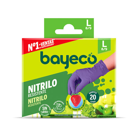 Guante nitrilo resistente morado tl Bayeco 20u La Despensa