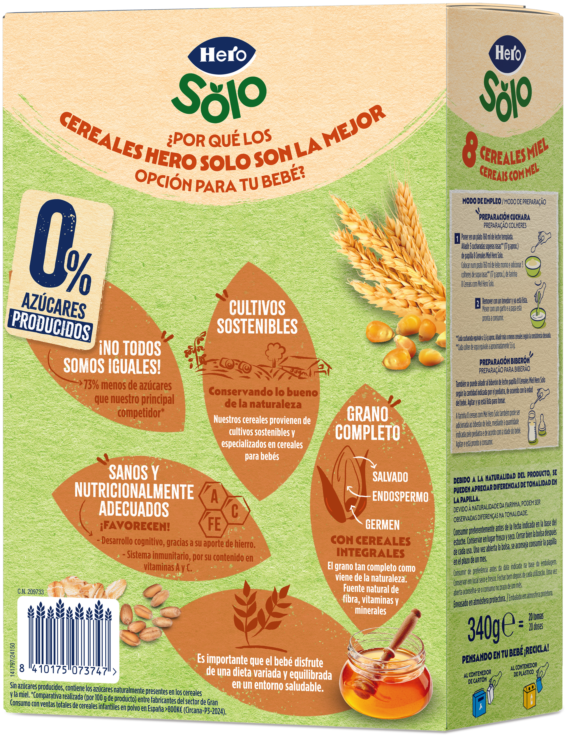 Preparado papilla 8 cereales/miel 0% Hero baby 340g