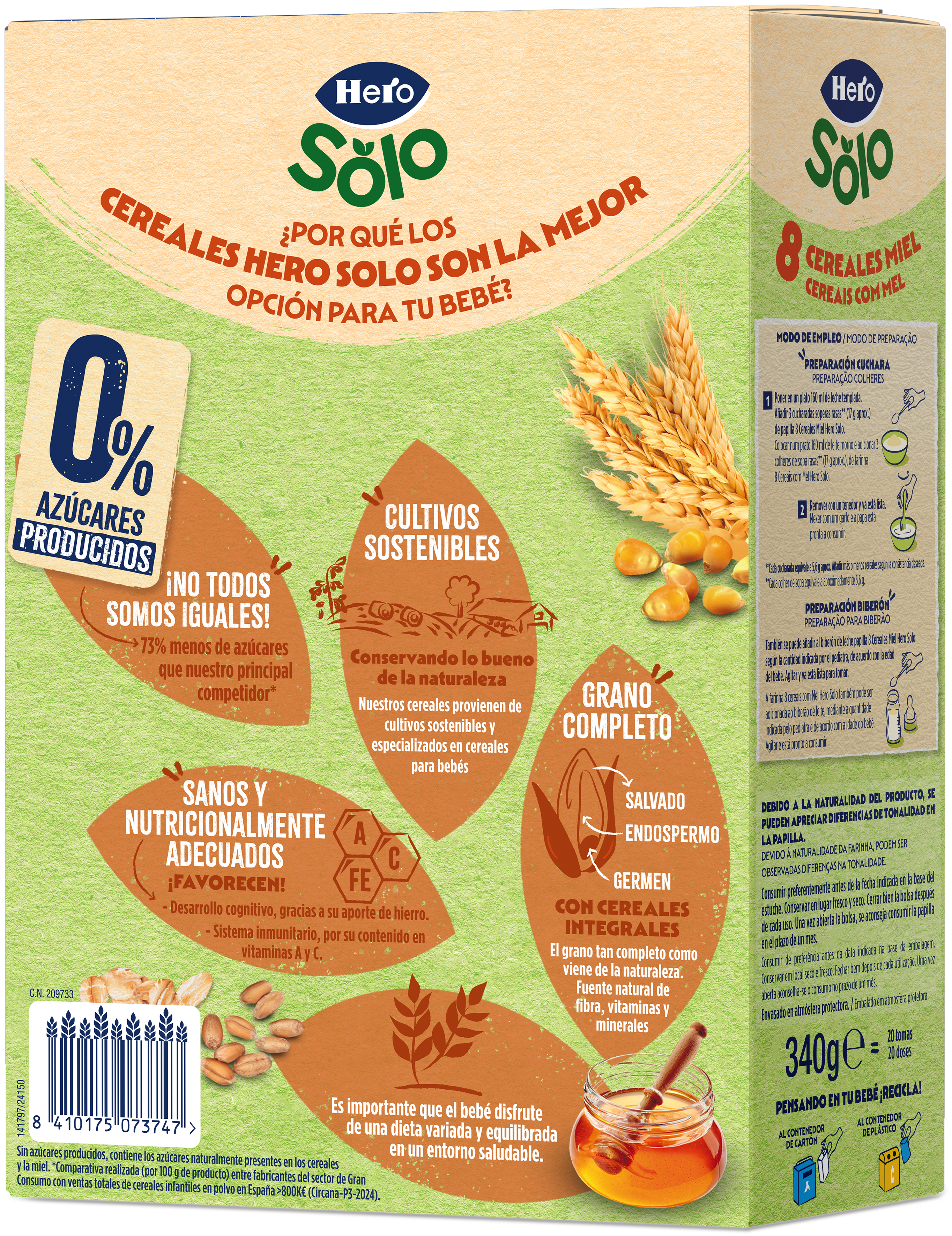 Preparado papilla 8 cereales/miel 0% Hero baby 340g
