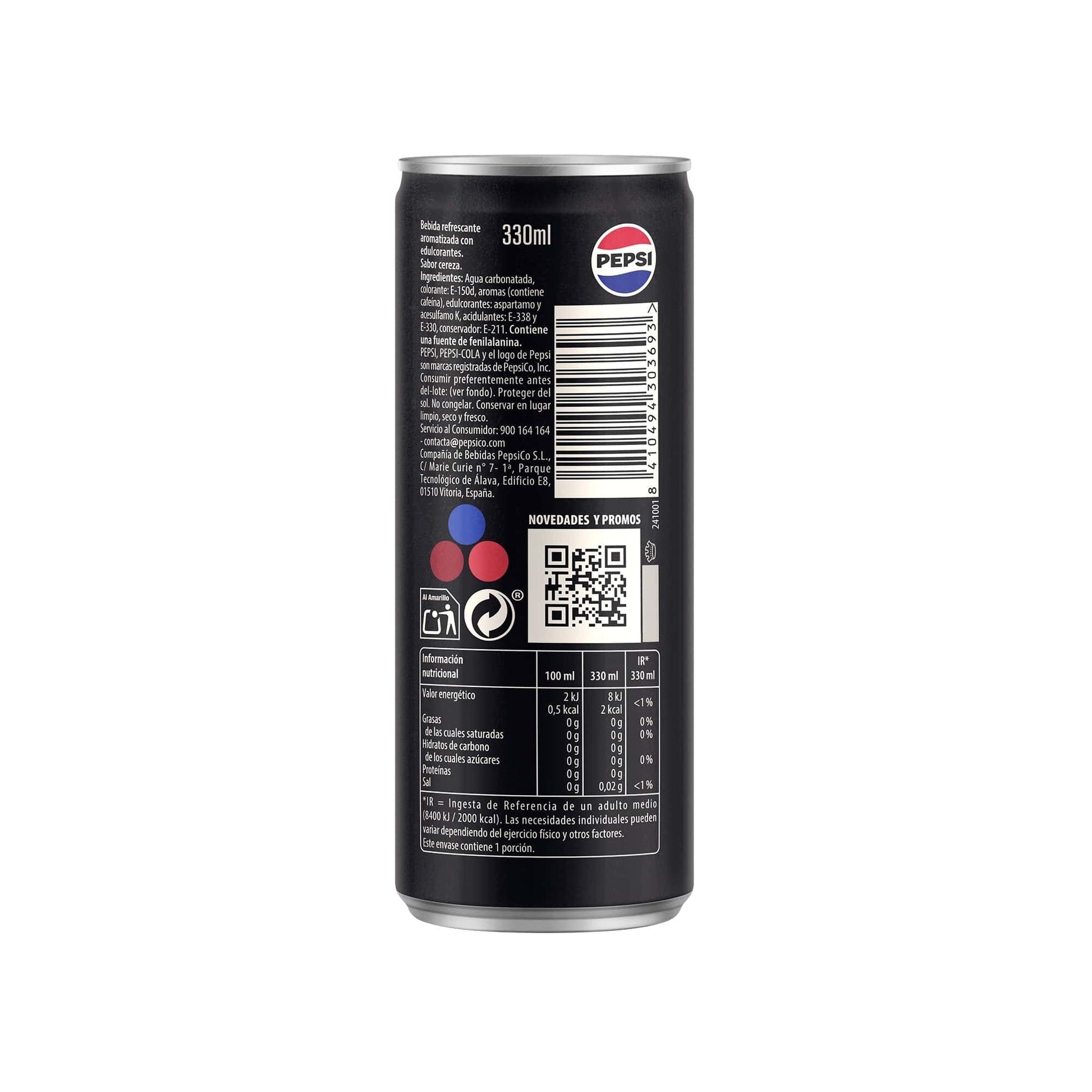Refresco cola cherry s/azucar Pepsi 330ml