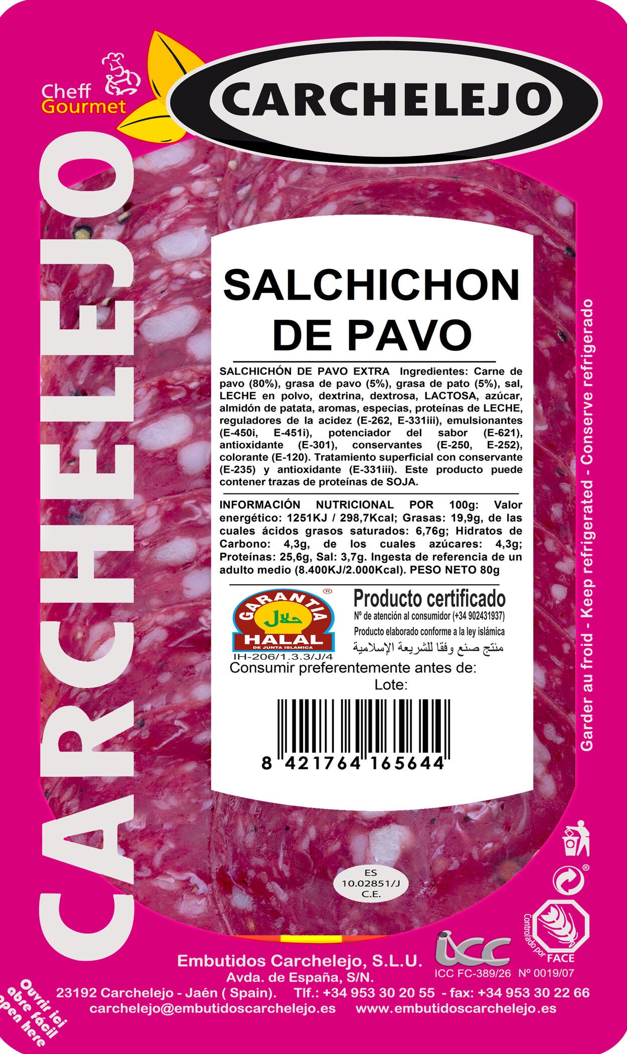 Salchichon pavo lonchas Carchalejo 80g