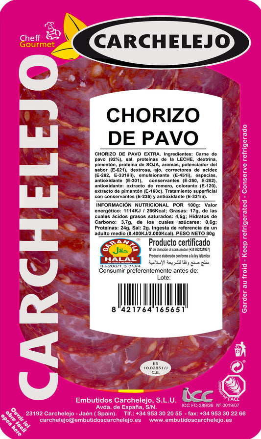 Chorizo vela pavo lonchas Carchalejo 80g La Despensa