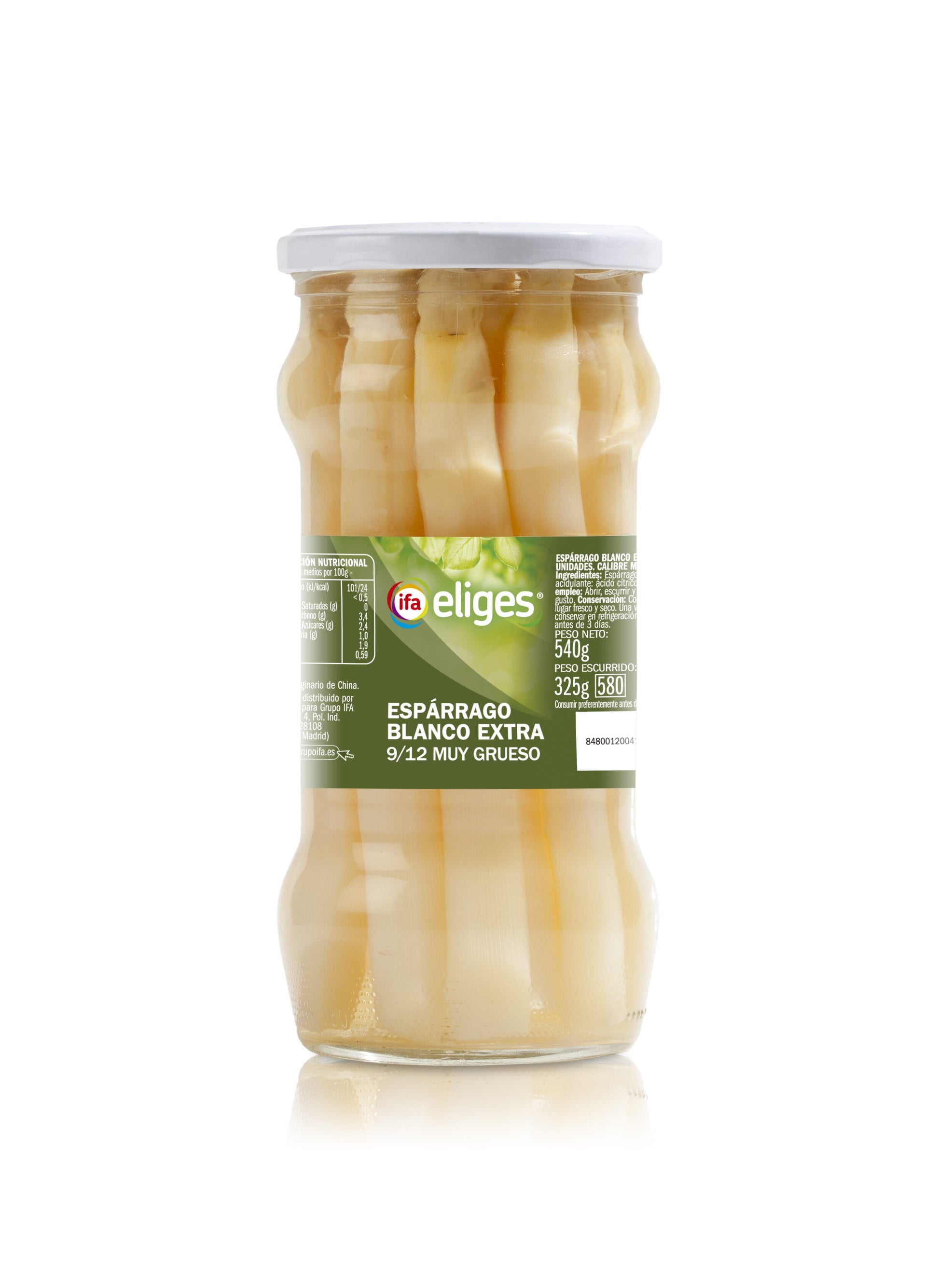 Espárrago blanco muy grueso cristal 9/12 Ifa eliges 325g escurr