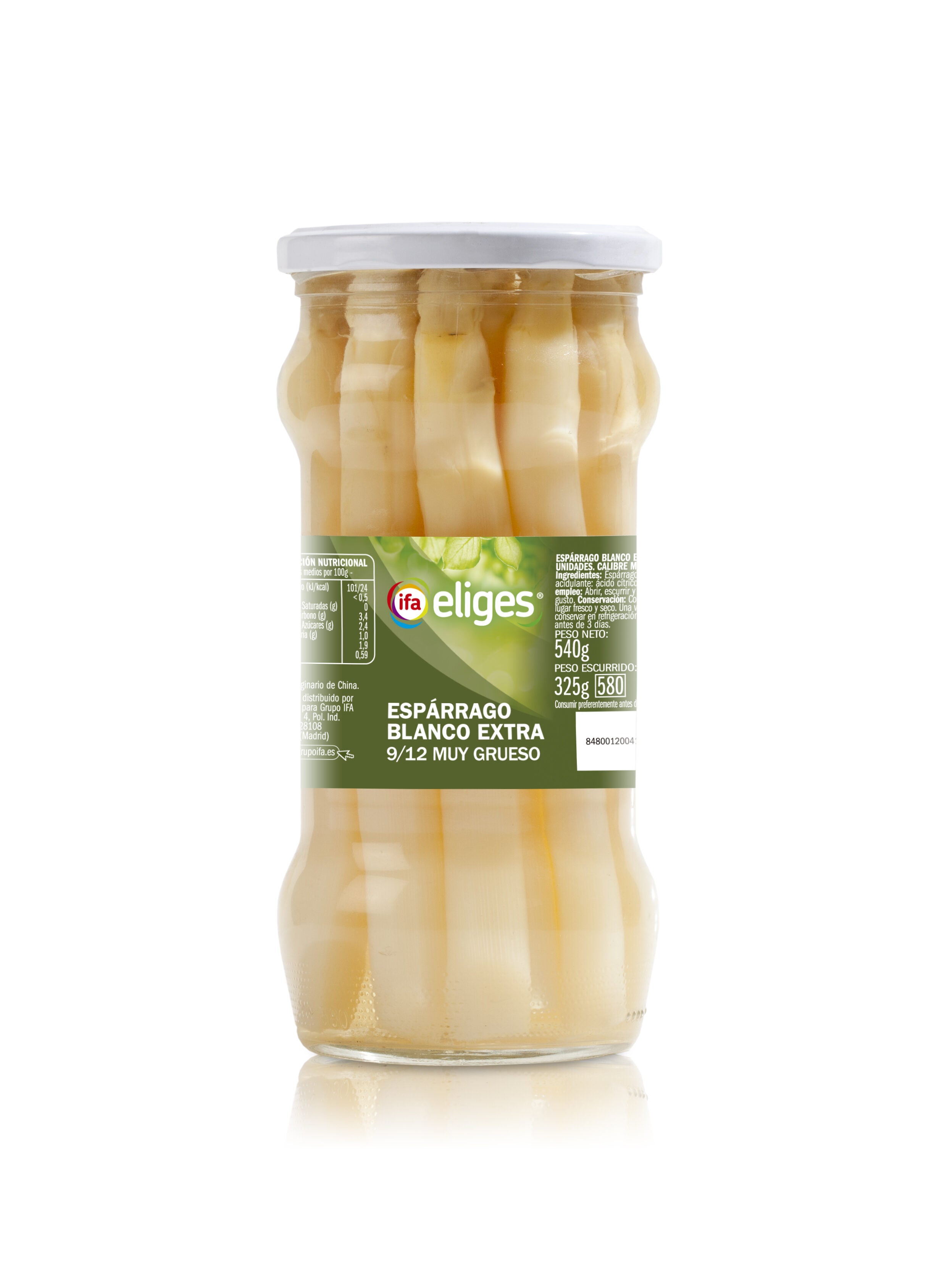 Espárrago blanco muy grueso cristal 9/12 Ifa eliges 325g escurr