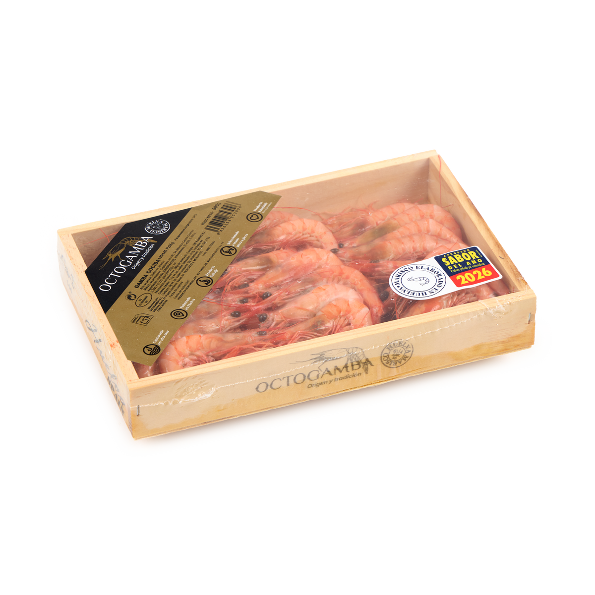 Gamba cocida caja madera 500g