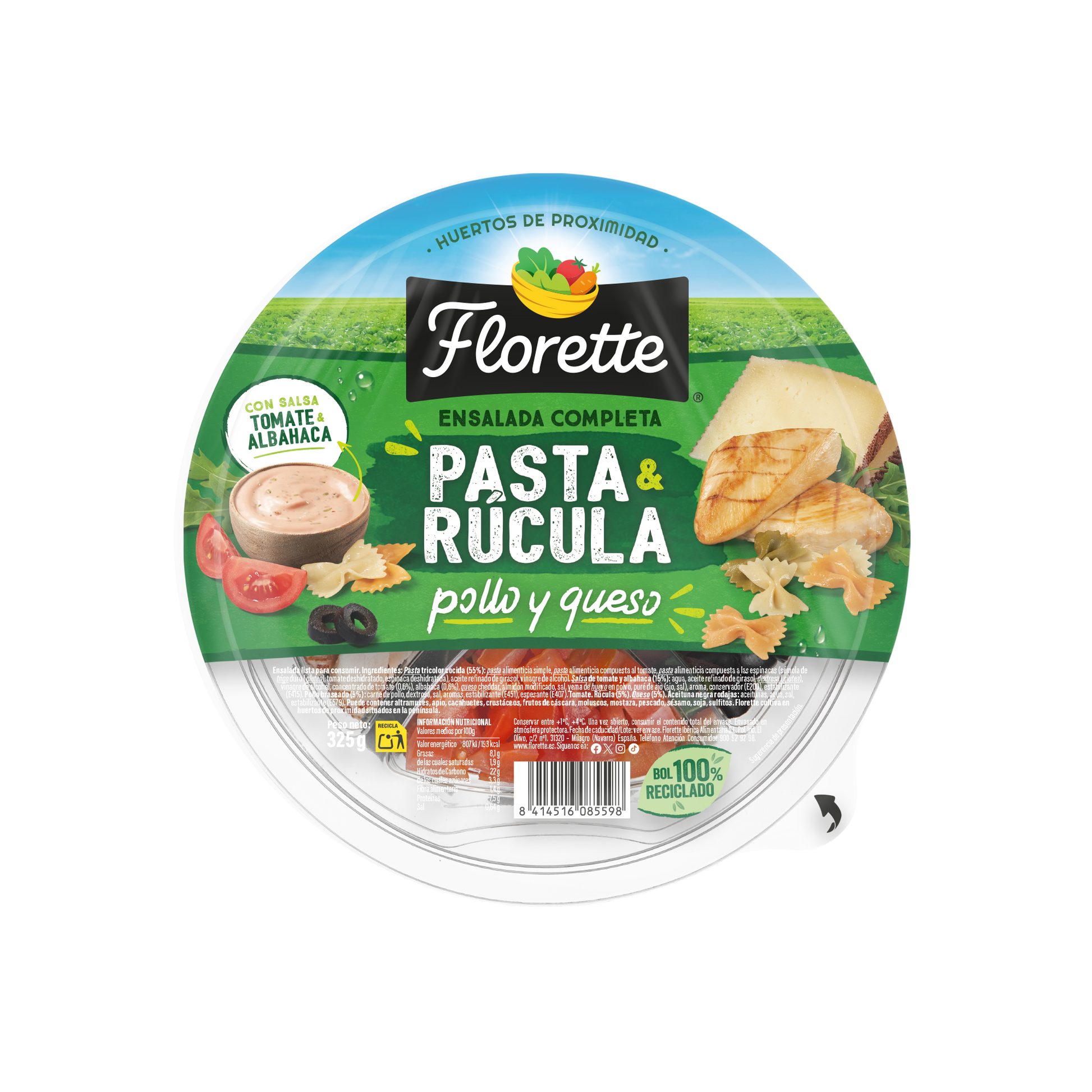 Ensalada pasta y rúcula pollo & queso Florette 320g