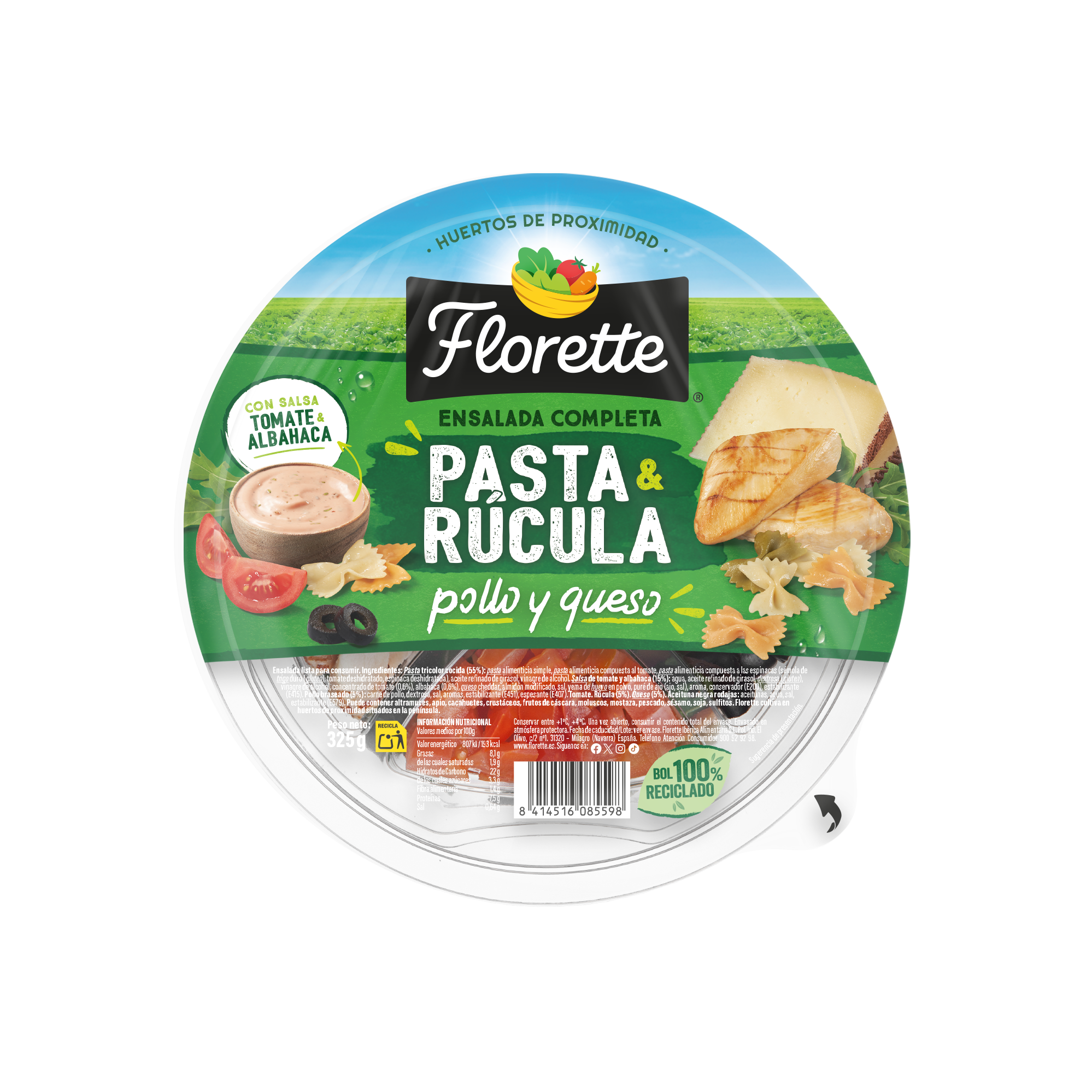 Ensalada pasta y rúcula pollo & queso Florette 320g