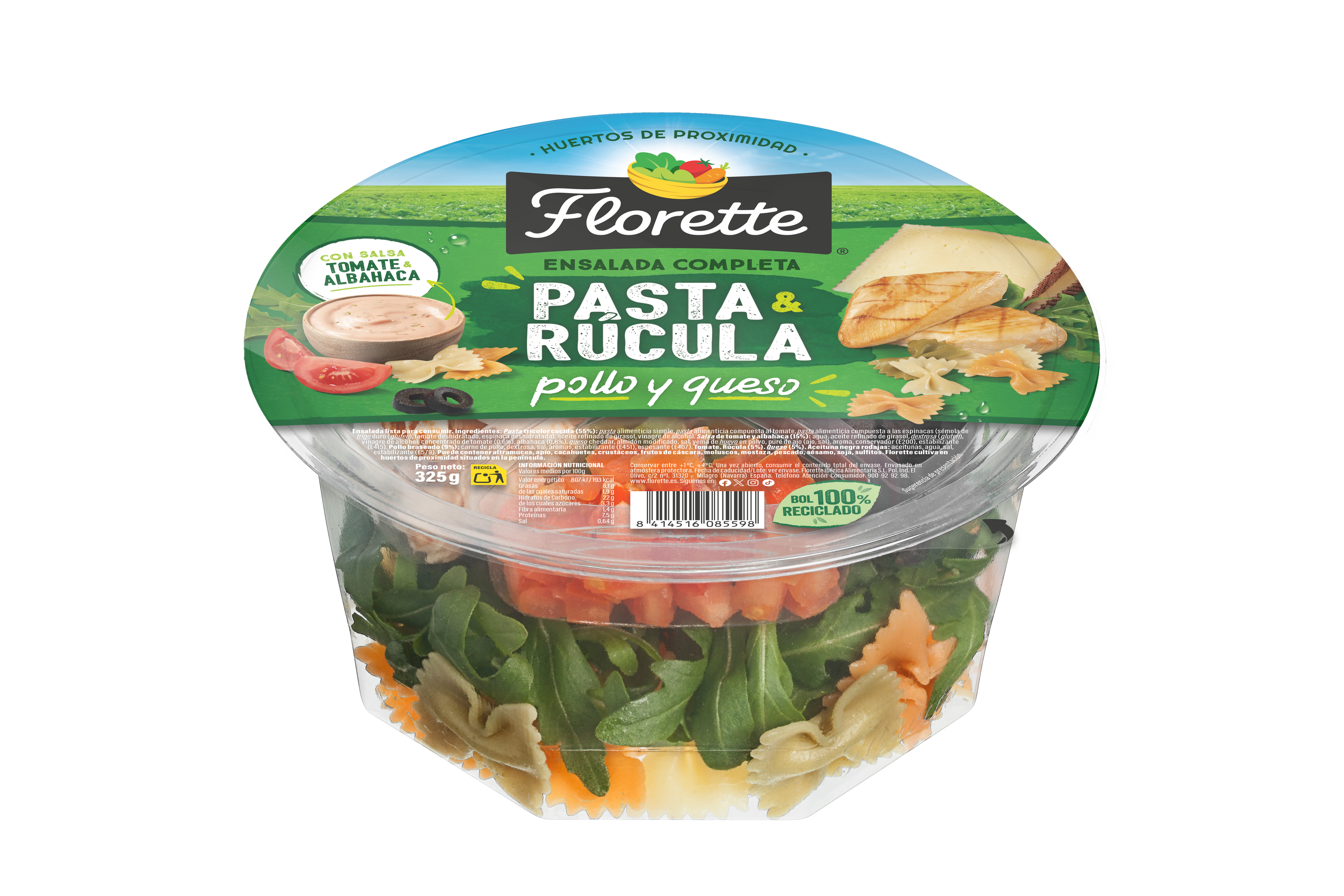 Ensalada pasta y rúcula pollo & queso Florette 320g