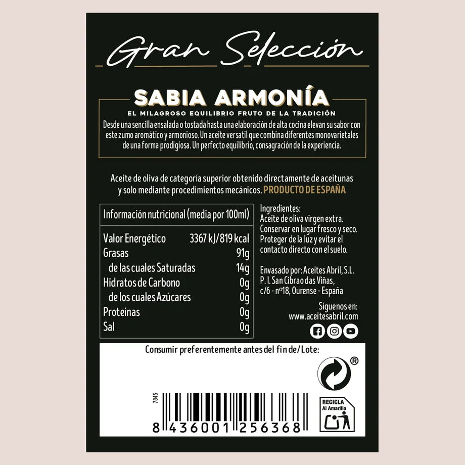 Aceite oliva virgen ex gr selecc Dios Abril 500ml